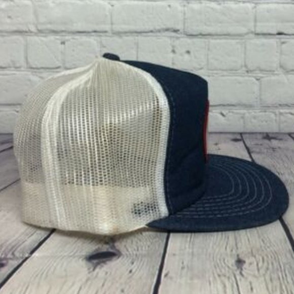 Vintage Hat Cap Snapback Blue White Denim Joe Ramsay Valve Trucker Mesh Item #1 - Picture 2 of 7
